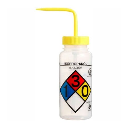 Bel-Art Bel-Art LDPE Wash Bottles 118160008, 500ml, Isopropanol Label, Yellow Cap, Wide Mouth, 4/PK 118160008